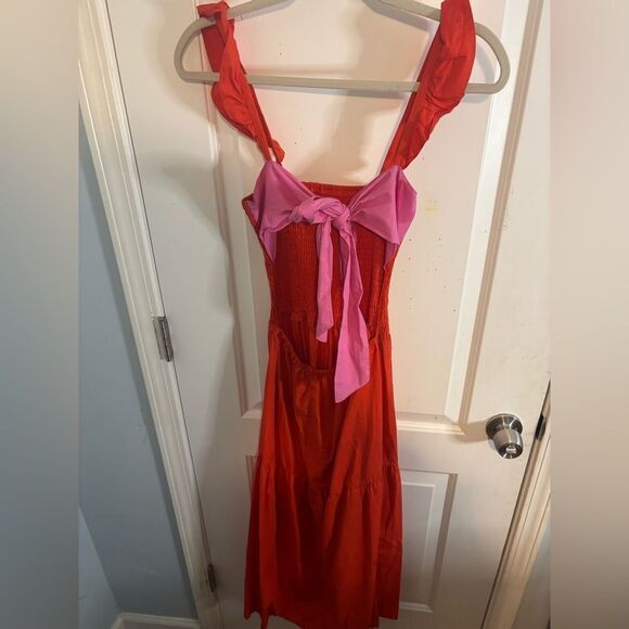 Topshop red/pink poplin maxi dress sundress with bow size 8 EUC - Picture 4 of 5
